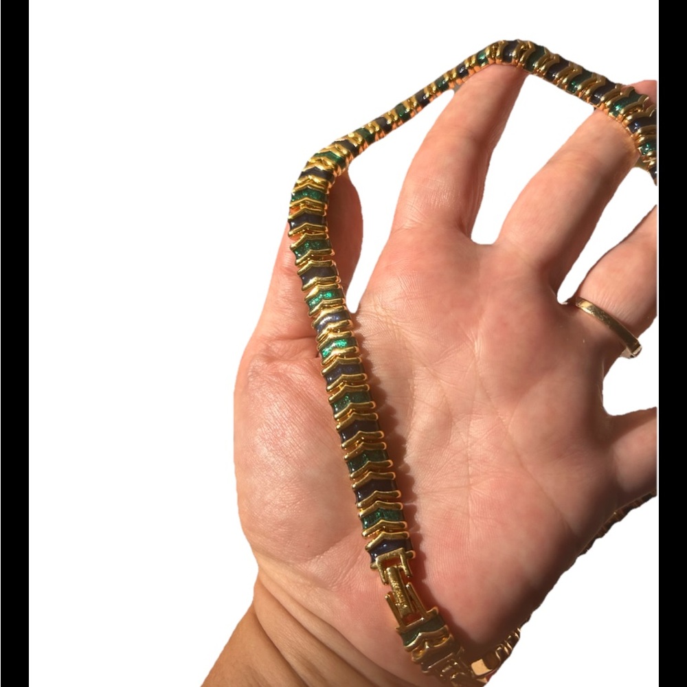 D’ORLAN 2 Clasp! Adjustable Elegant Gold, Emerald Green & Navy Necklace - Picture 15 of 15
